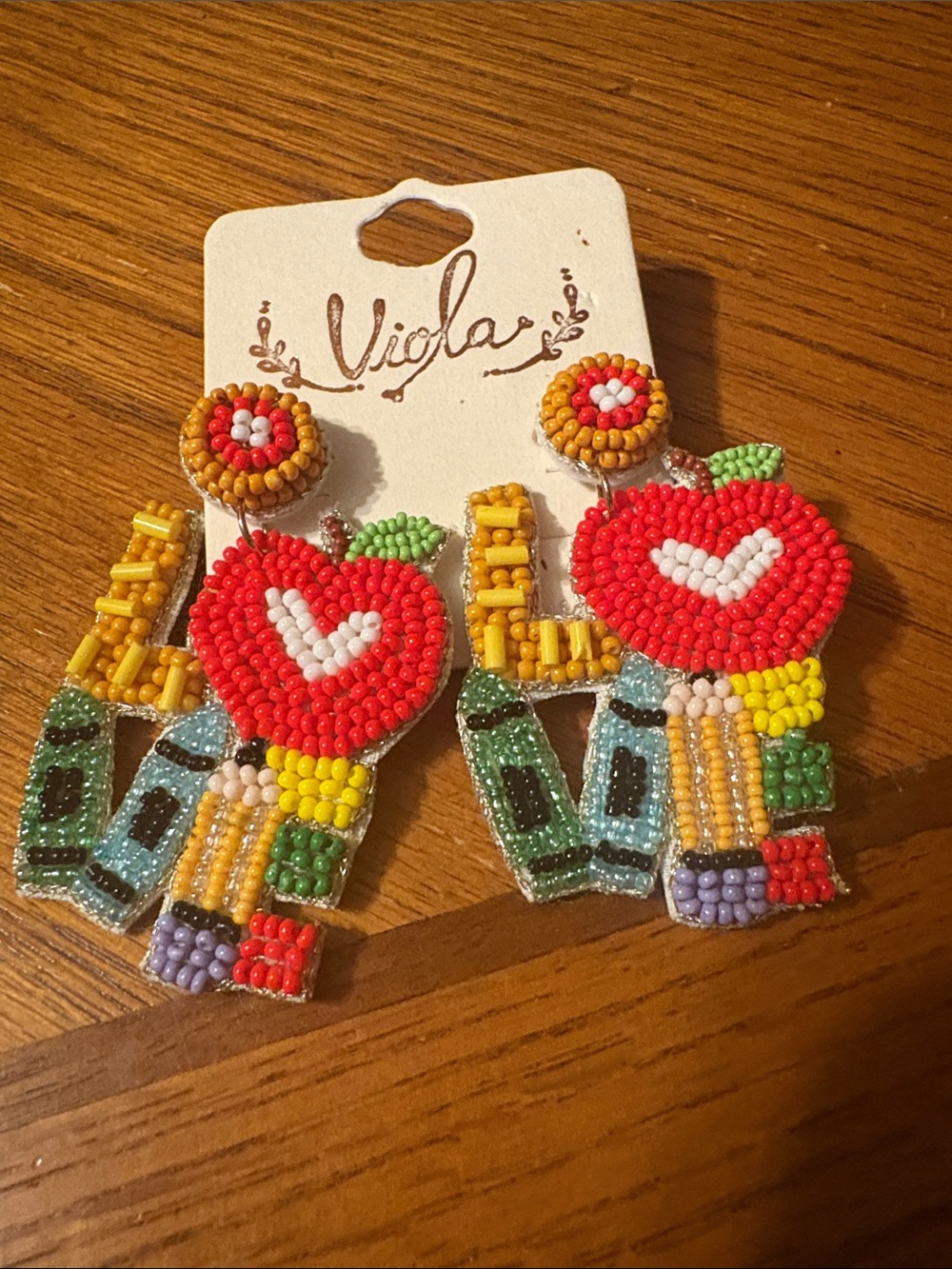 Teacher love Red Beaded Apple Statement Earrings